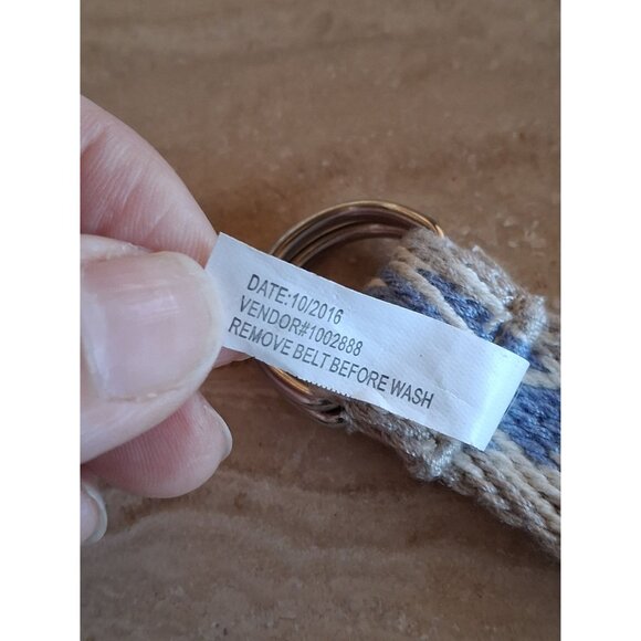 Woven Boho Chic Belt With Blue & Beige Geometric Pattern And D-Ring - Picture 10 of 10